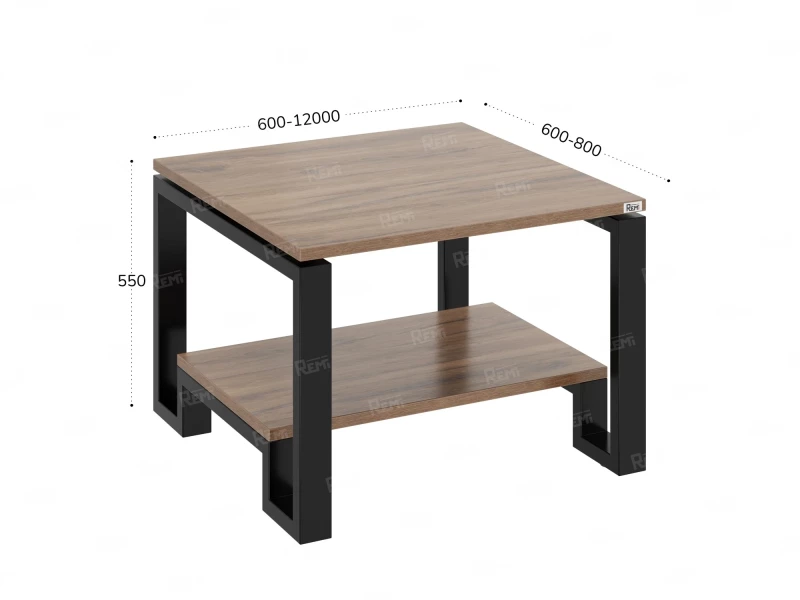 Журнальный стол с полкой 800x800x550 RM181-8x8 Дуб Юстус/Черный
