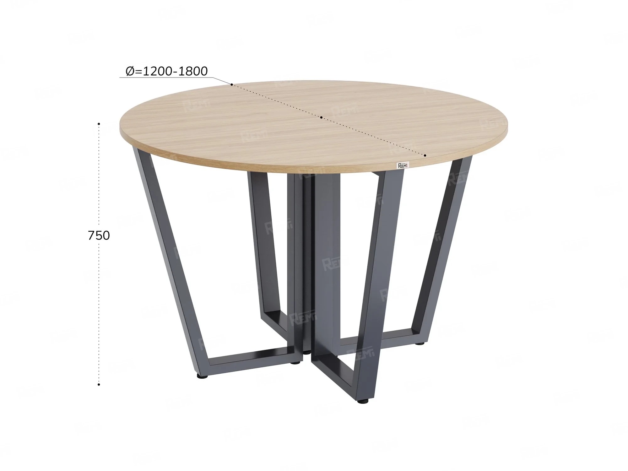 Круглый стол на U-образных опорах 1400x1400x750 RM188-14x14 Вяз Швейцарский светлый/Серый