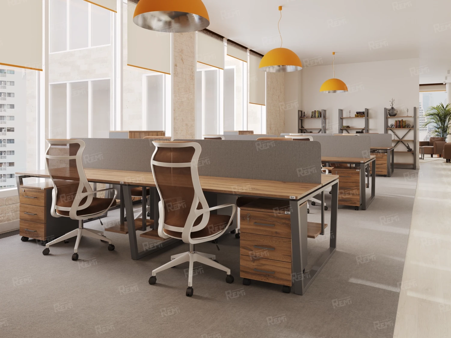 Стол прямой, подвесная тумба, ЛДСП экран, О-опора 1600x800x750 RM032-16x8 Дуб Юстус/Серый