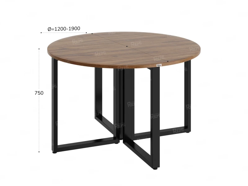 Круглый стол на О-образных опорах 1200x1200x750 RM187-12x12 Дуб Юстус/Черный