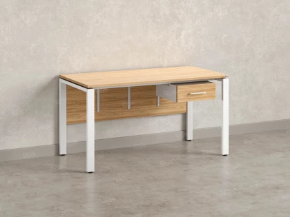 Стол прямой, подвесная тумба, ЛДСП экран, П-опора 2000x600x750 RM030-20x6 Вяз Швейцарский светлый/Белый