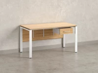 Стол прямой, подвесная тумба, ЛДСП экран, П-опора 2000x600x750 RM030-20x6 Вяз Швейцарский светлый/Белый