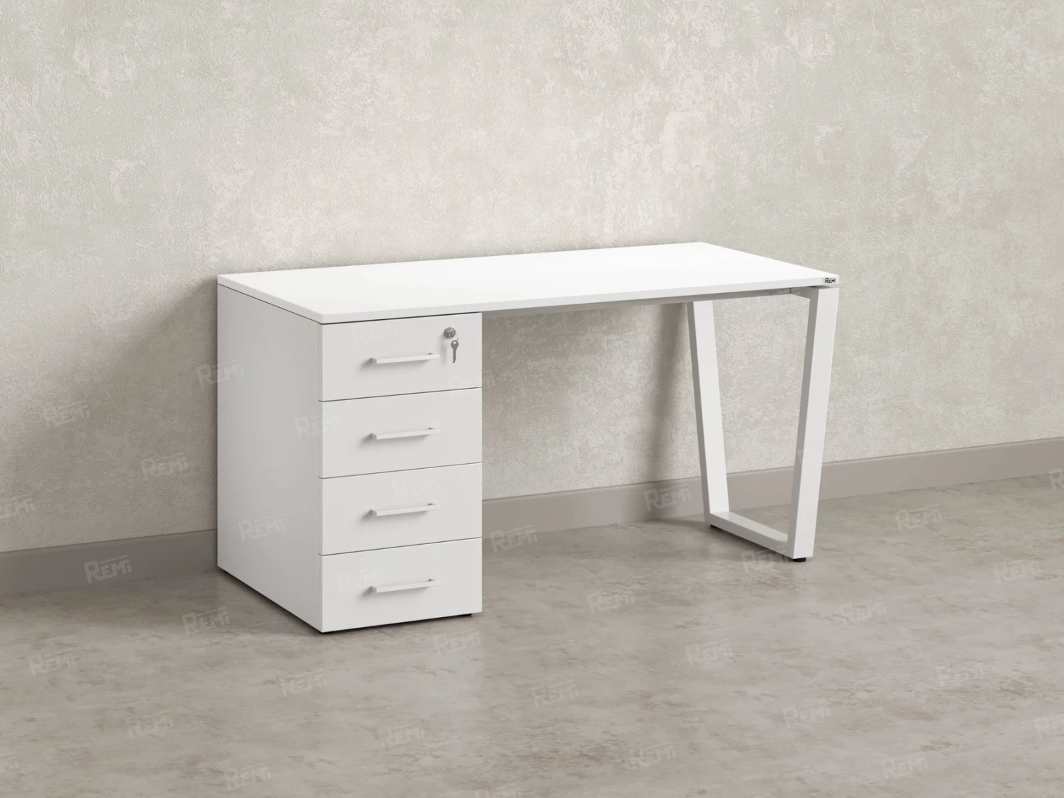 Стол прямой, с тумбой на U-образных опоре, левый 1600x700x750 RM100-16x7 Белый/Белый