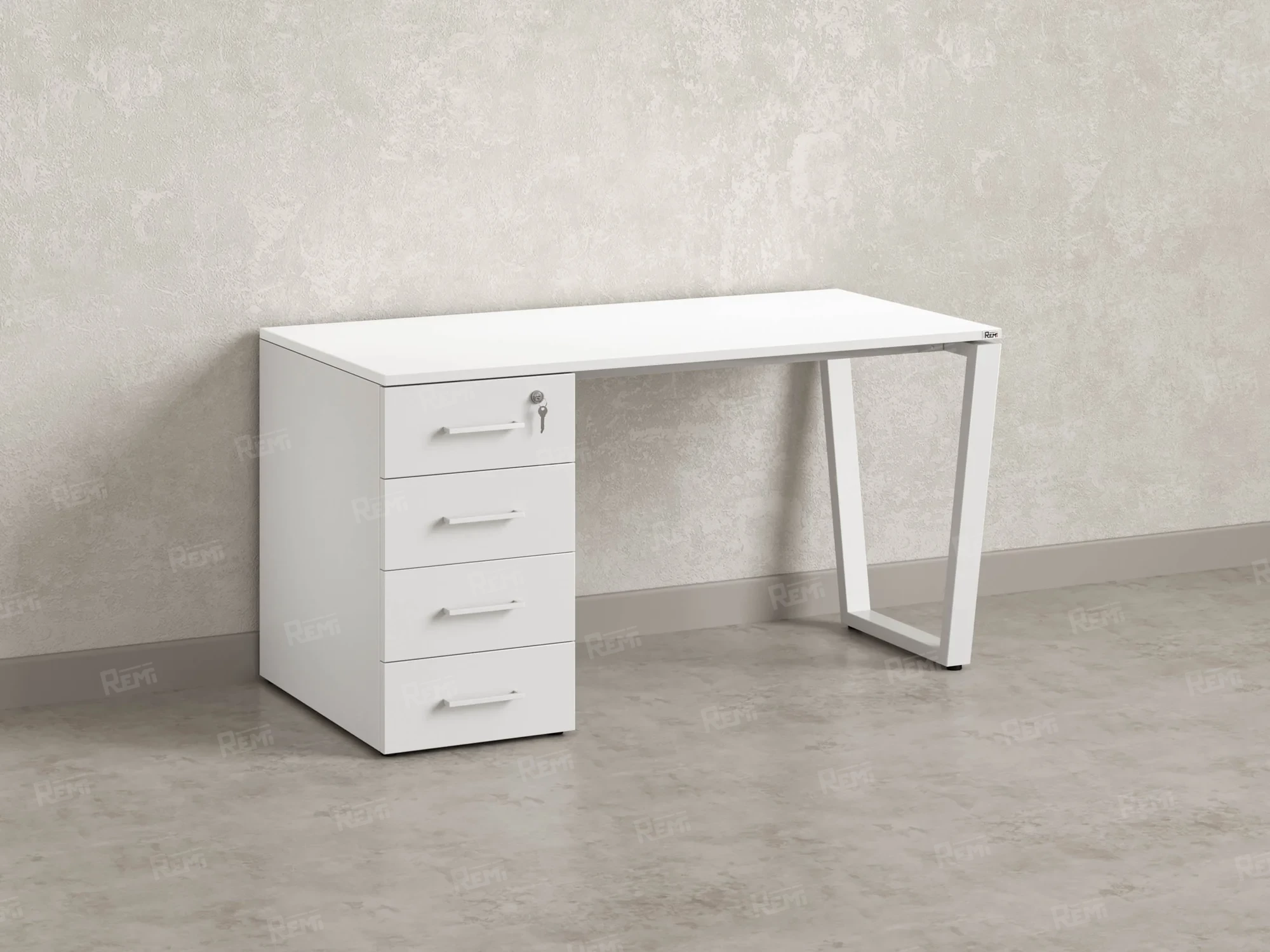 Стол прямой, с тумбой на U-образных опоре, левый 1600x700x750 RM100-16x7 Белый/Белый