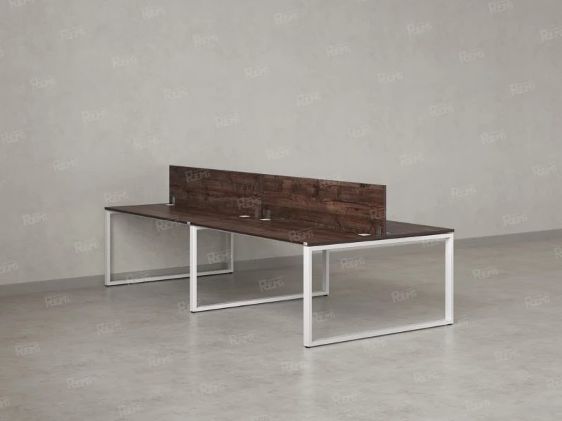 Бенч-система, 4 рабочих места, на О-образных опорах, 2 ЛДСП экранов 2800x1200x750 RM170-4-14x12 Дуб Апрельский шоколад/Белый