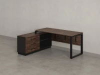 Стол прямой с тумбой L, ЛДСП экран, О-опора 2000x1400x750 RM013L-20x7 Дуб Апрельский шоколад/Черный