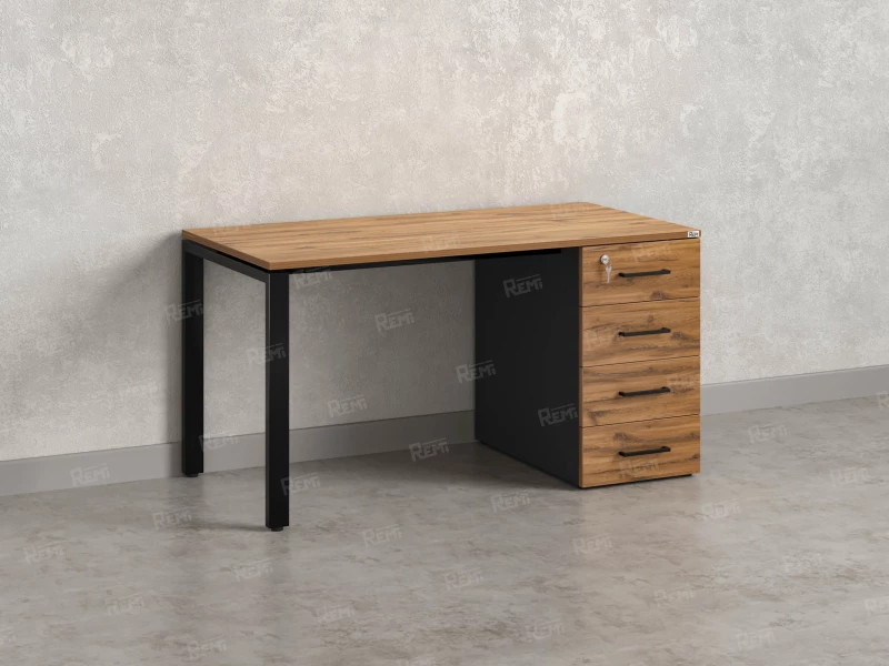 Стол прямой с тумбой на П-образных опоре, правый 1800x700x750 RM103-18x7 Юстус/Черный