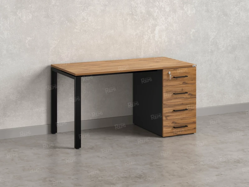 Стол прямой с тумбой на П-образных опоре, правый 1800x700x750 RM103-18x7 Юстус/Черный