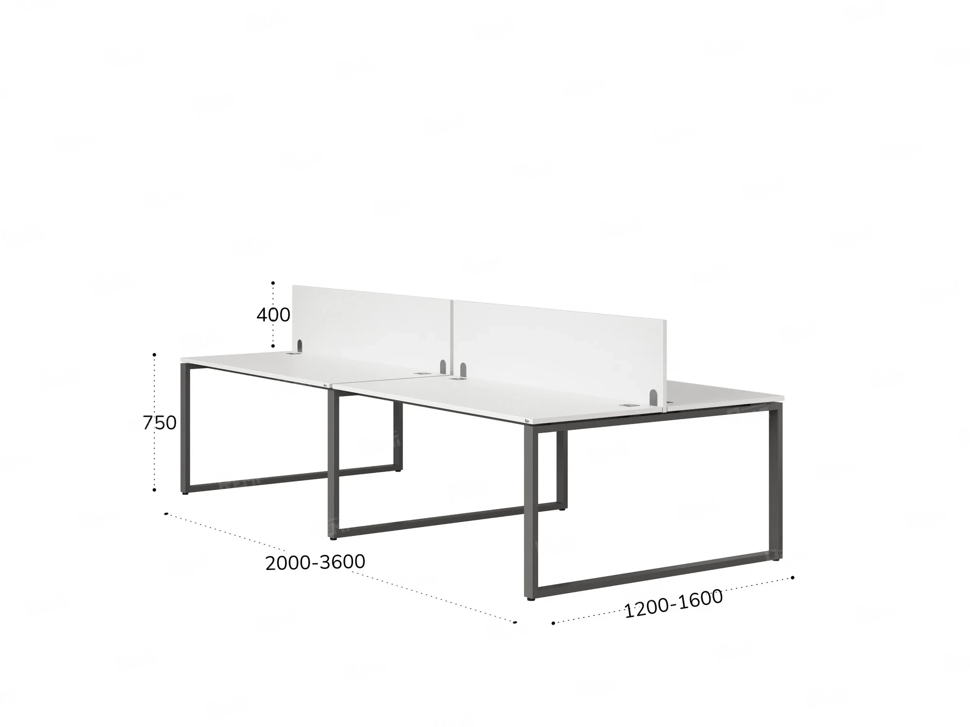 Бенч-система, 4 рабочих места, на О-образных опорах, 2 ЛДСП экранов 3600x1400x750 RM170-4-18x14 Белый/Серый