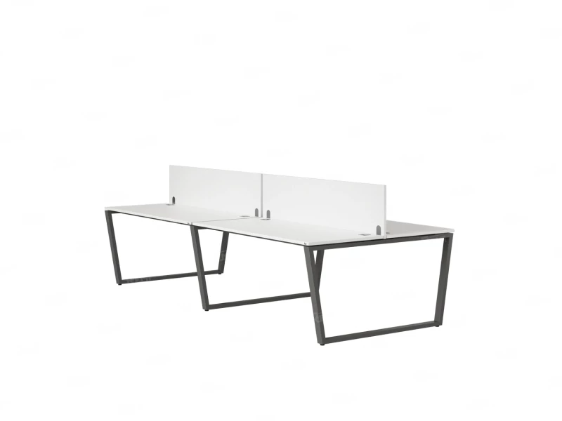 Бенч-система, 4 рабочих места, на U-образных опорах, 2 ЛДСП экранов 2400x1200x750 RM173-4-12x12 Белый/Серый