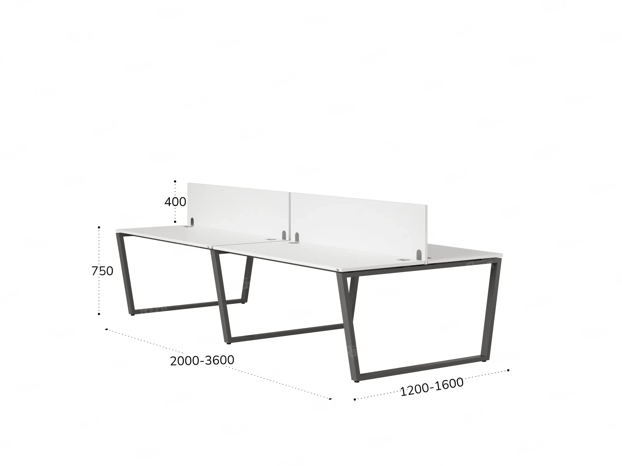 Бенч-система, 4 рабочих места, на U-образных опорах, 2 ЛДСП экранов 2400x1200x750 RM173-4-12x12 Белый/Серый