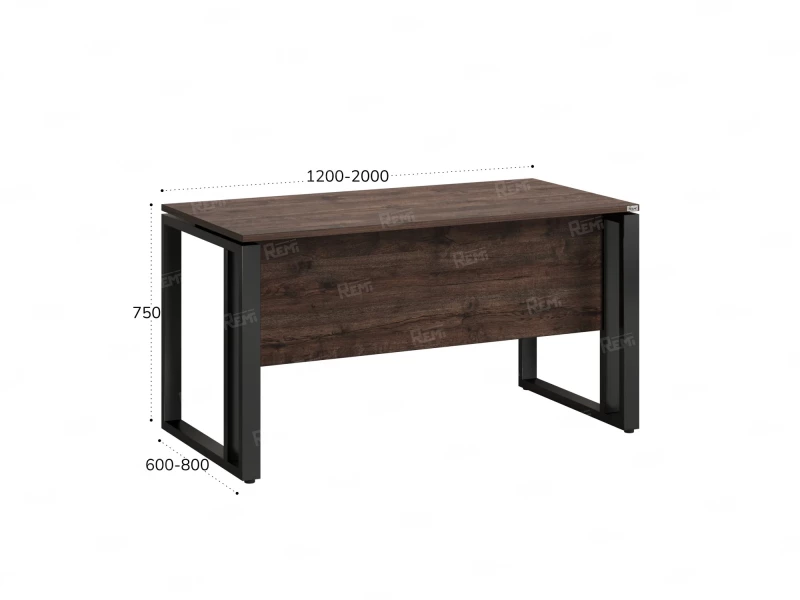 Стол прямой на О-образных опорах с экраном ЛДСП 1200x800x750 RM041-12x8 Дуб Апрельский шоколад/Черный