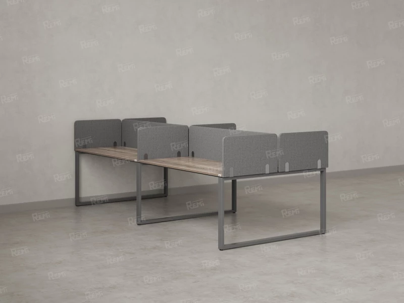 Бенч-система, 4 рабочих места, на О-образных опорах, 8 тканевых экранов 3200x1200x750 RM170-1-16x12 Дуб Маувелла/Серый