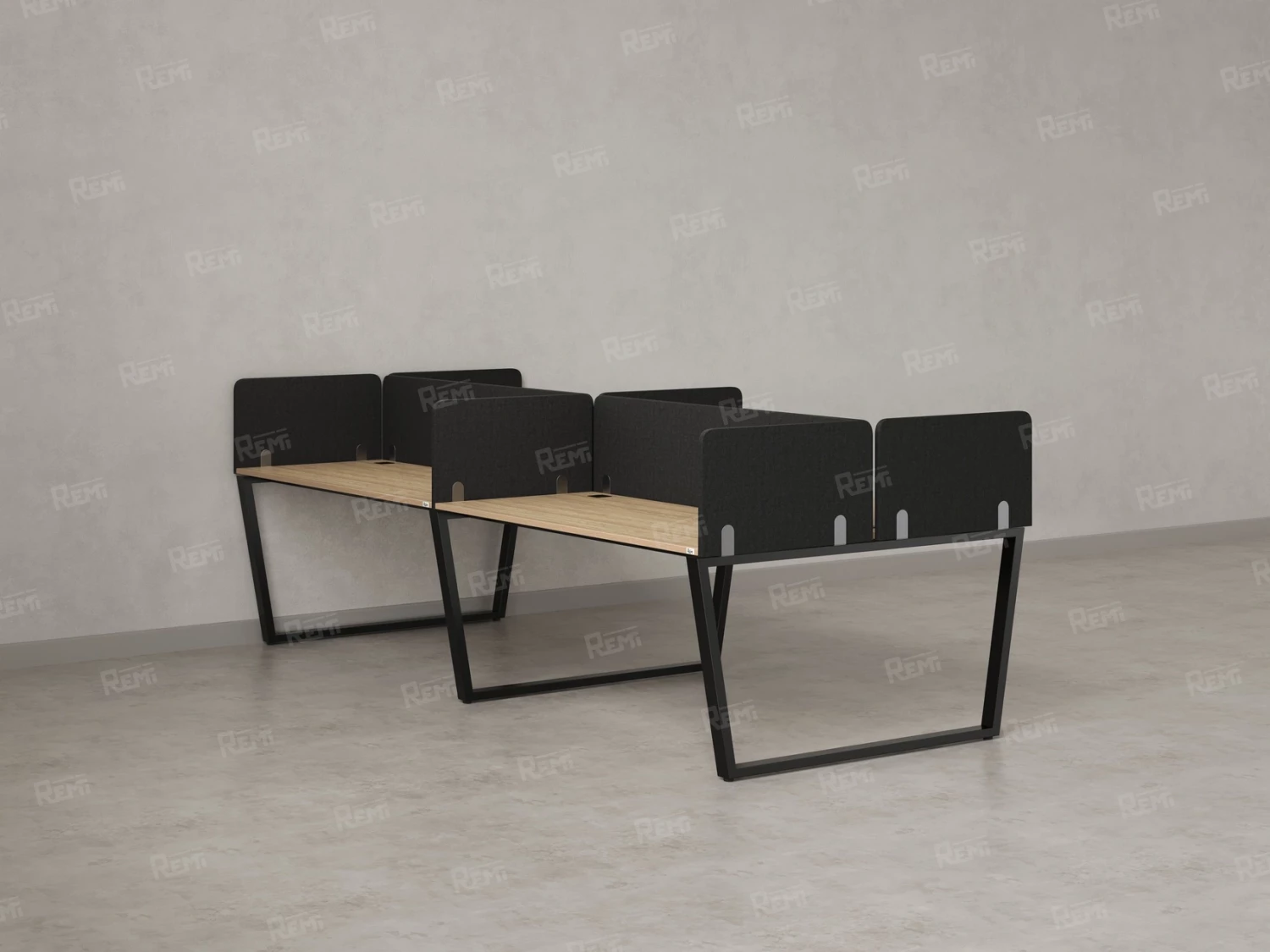 Бенч-система, 4 рабочих места, на U-образных опорах, 8 тканевых экранов 2000x1400x750 RM173-1-10x14 Вяз Швейцарский светлый/Черный