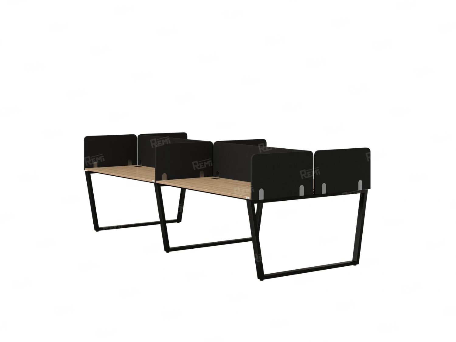 Бенч-система, 4 рабочих места, на U-образных опорах, 8 тканевых экранов 2000x1400x750 RM173-1-10x14 Вяз Швейцарский светлый/Черный