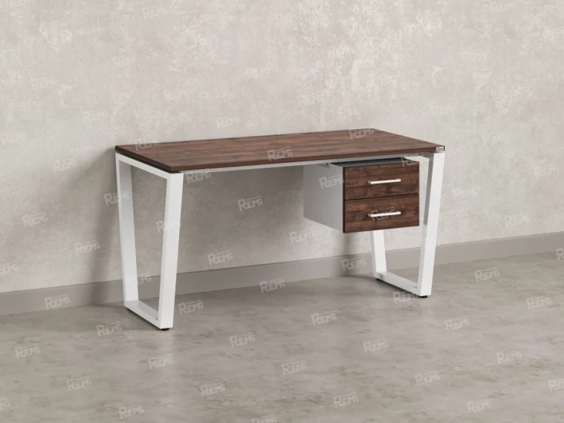 Стол прямой с подвесной тумбой 2 ящика, U-опора 1800x600x750 RM035-18x6 Дуб Апрельский шоколад/Белый