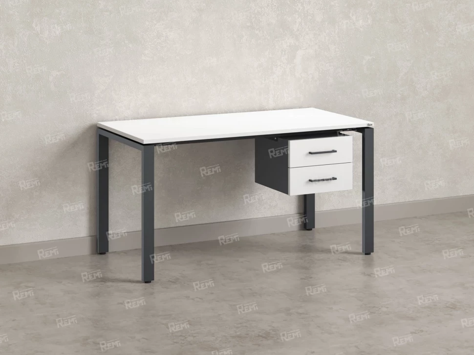Стол прямой с подвесной тумбой 2 ящика, П-опора 1800x700x750 RM039-18x7 Белый/Серый