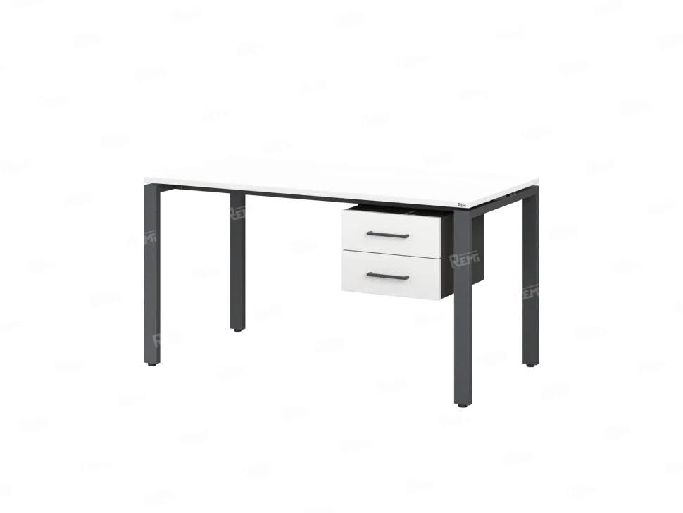 Стол прямой с подвесной тумбой 2 ящика, П-опора 1800x700x750 RM039-18x7 Белый/Серый