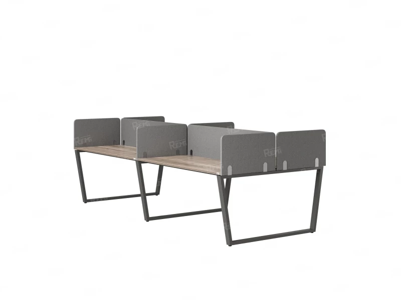 Бенч-система, 4 рабочих места, на U-образных опорах, 8 тканевых экранов 3600x1600x750 RM173-1-18x16 Дуб Маувелла/Серый