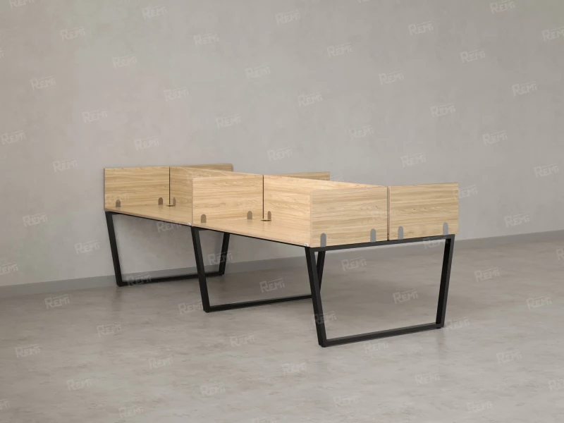 Бенч-система, 4 рабочих места, на U-образных опорах, 8 ЛДСП экранов 2800x1200x750 RM173-2-14x12 Вяз Швейцарский светлый/Черный