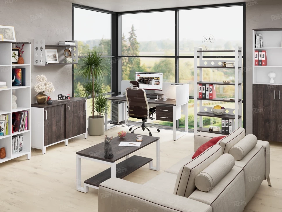 Стол прямой, подвесная тумба, ЛДСП экран, О-опора 1800x700x750 RM032-18x7 Дуб Апрельский шоколад/Белый