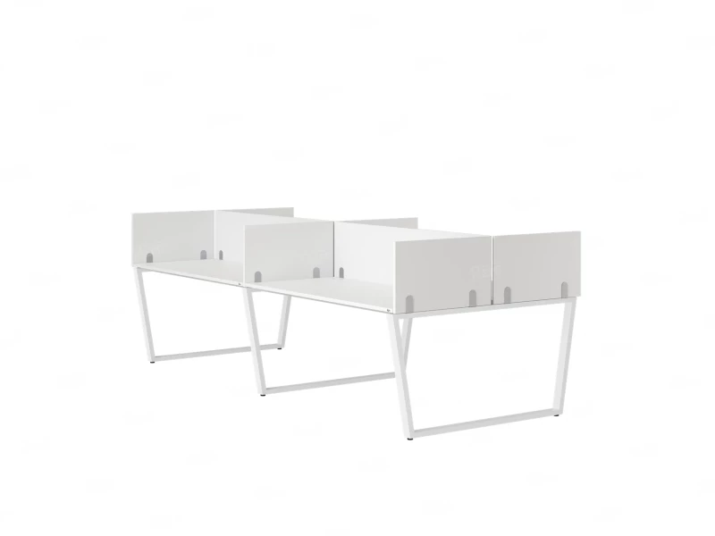 Бенч-система, 4 рабочих места, на U-образных опорах, 8 ЛДСП экранов 3600x1400x750 RM173-2-18x14 Белый/Белый