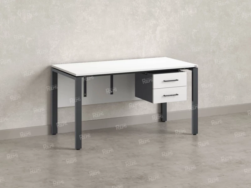 Стол прямой, подвесная тумба, ЛДСП экран, П-опора 1800x700x750 RM031-18x7 Белый/Серый