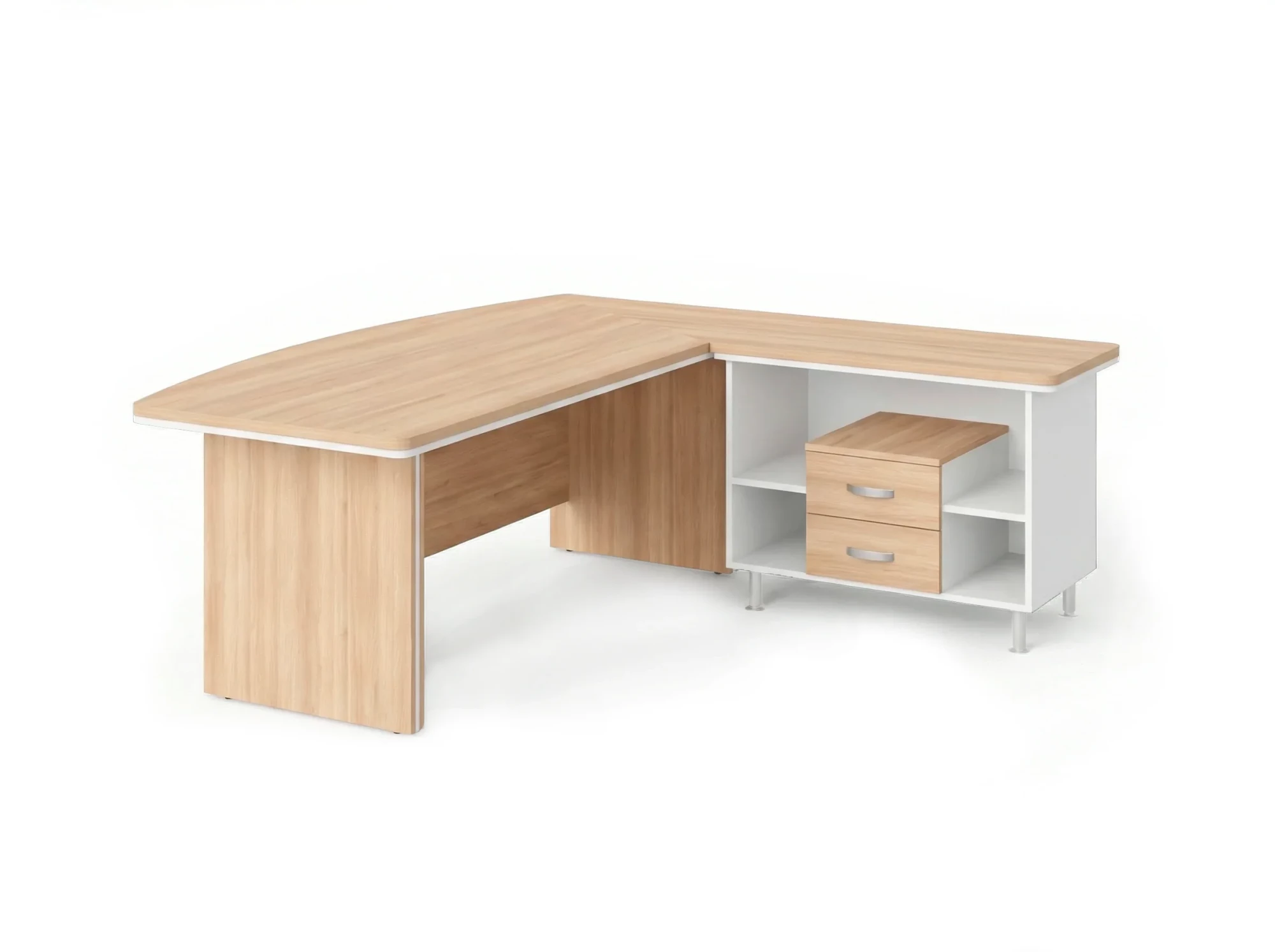 BRL RB070-200x200R Стол руководителя угловой R с тумбой 2 ящика 2000х2000х760 Акация/Белый