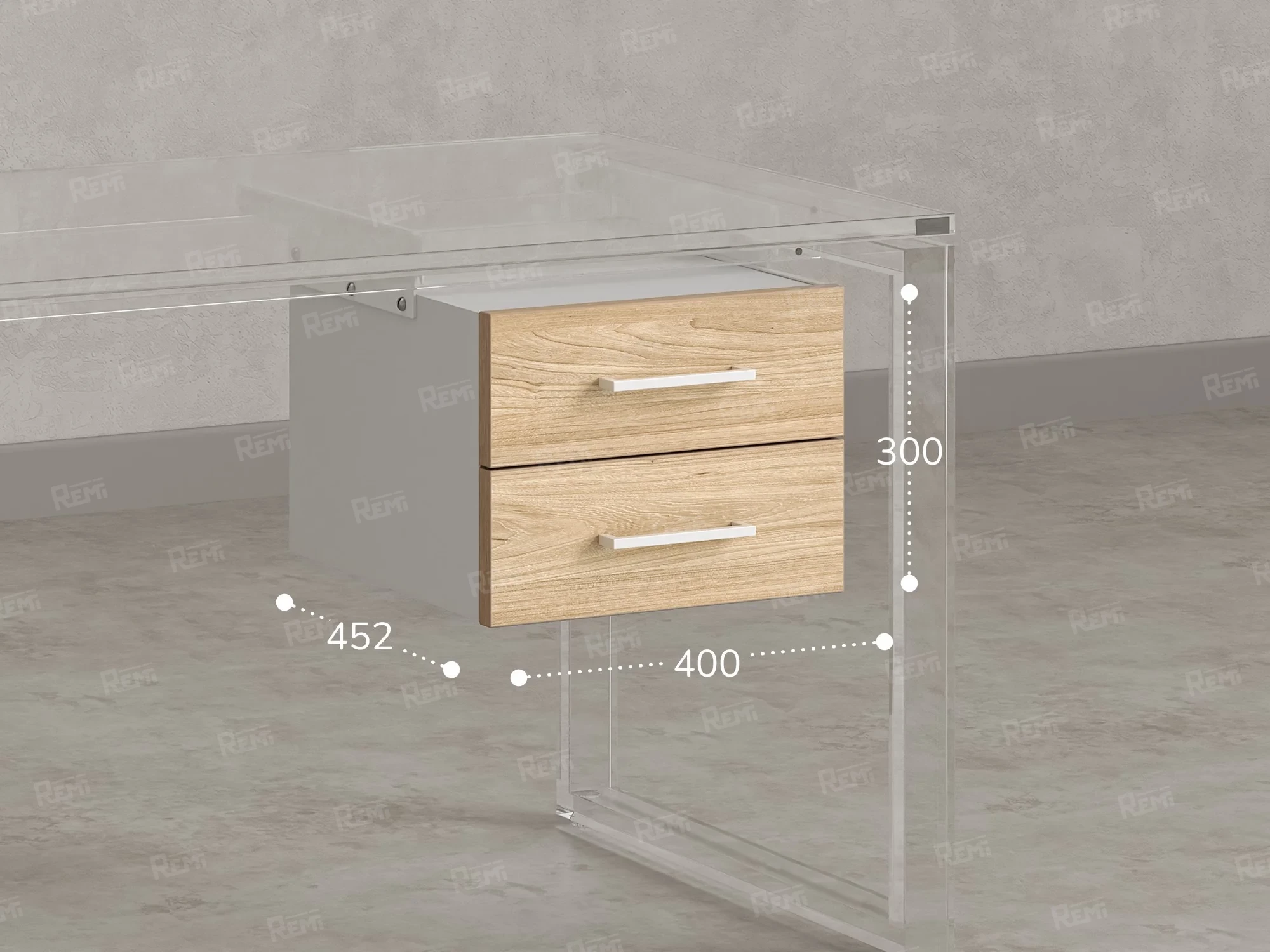 Тумба подвесная, два ящика 400x452x300 RM201-16х8 Вяз Швейцарский Светлый/Белый