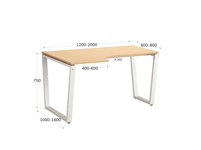 Стол угловой, U-опора, левый 1400x900/1200x750, RM051-14x9-12 Вяз Швейцарский светлый/Белый