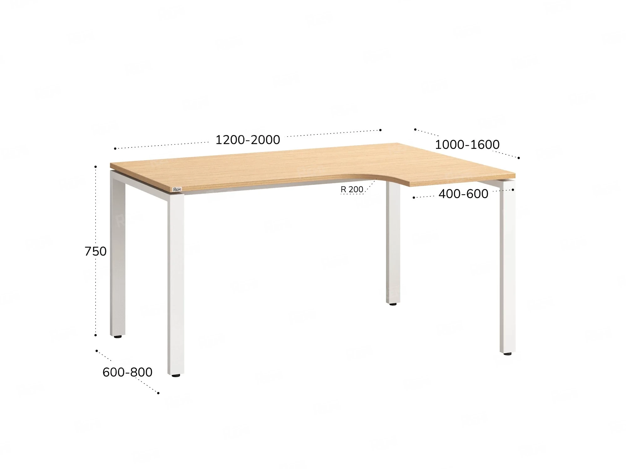 Стол угловой, П-опора, правый 1400x900/1200x750, RM052-14x9-12 Вяз Швейцарский светлый/Белый