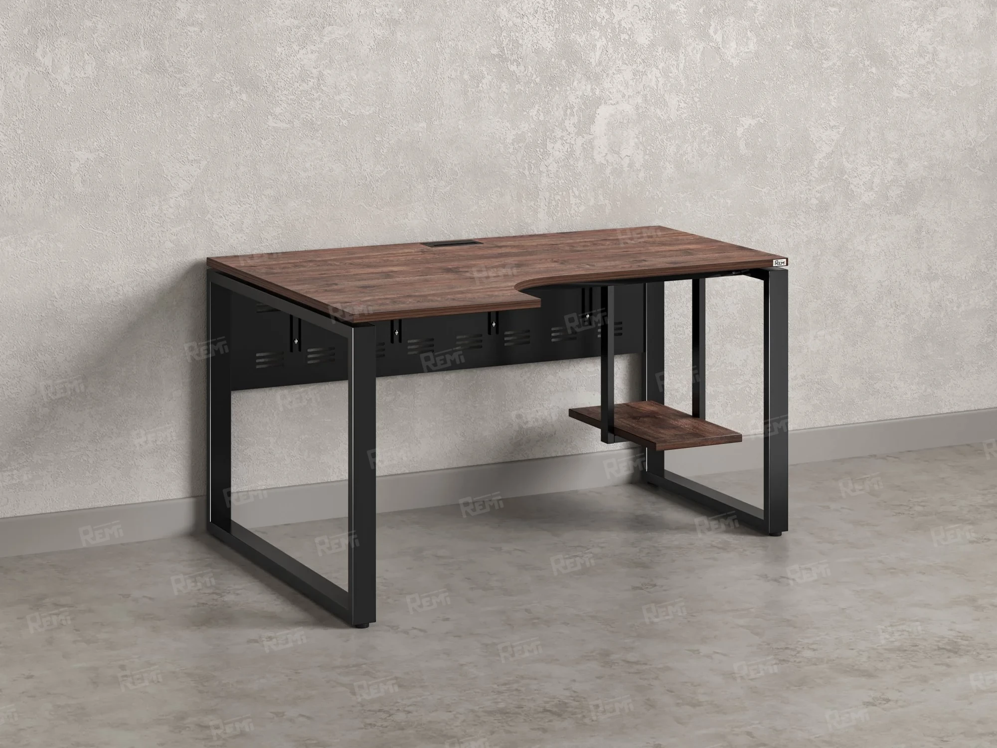 Стол угловой, экран металл, О-опора, левый 1600x600/900x750, RM056-16x6-9 Дуб Апрельский шоколад/Черный