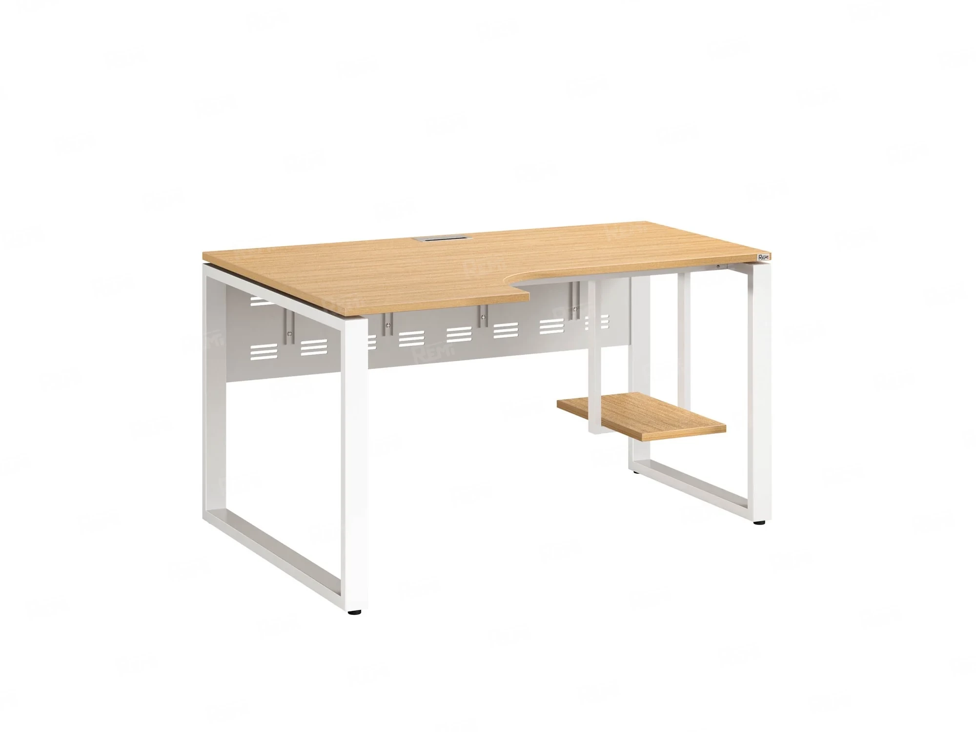 Стол угловой, экран металл, О-опора, левый 1800x900/1200x750, RM056-18x9-12 Вяз Швейцарский светлый/Белый