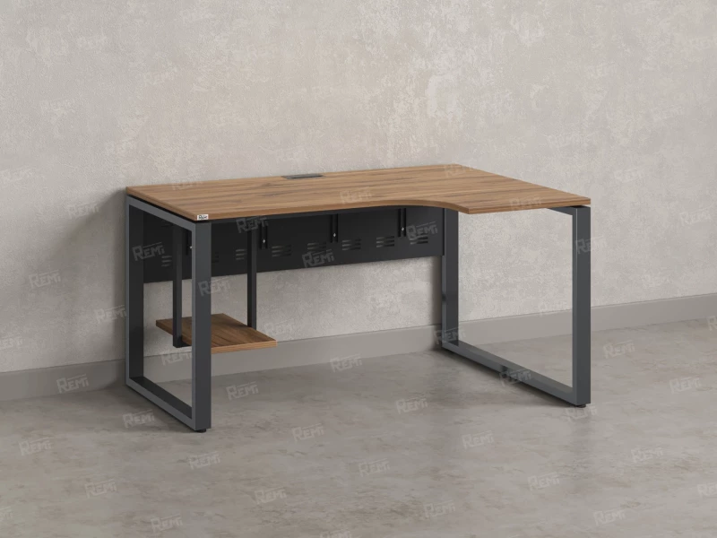 Стол угловой, экран металл, О-опора, правый 1600x700/900x750, RM057-16x7-9 Дуб Юстус/Серый