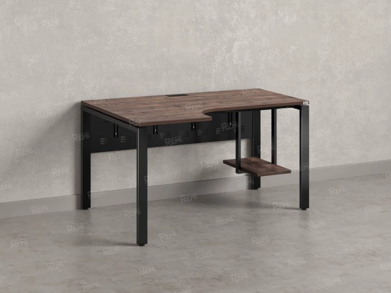 Стол угловой, экран металл, П-опора, левый 1400x600/900x750, RM059-14x6-9 Дуб Апрельский шоколад/Черный