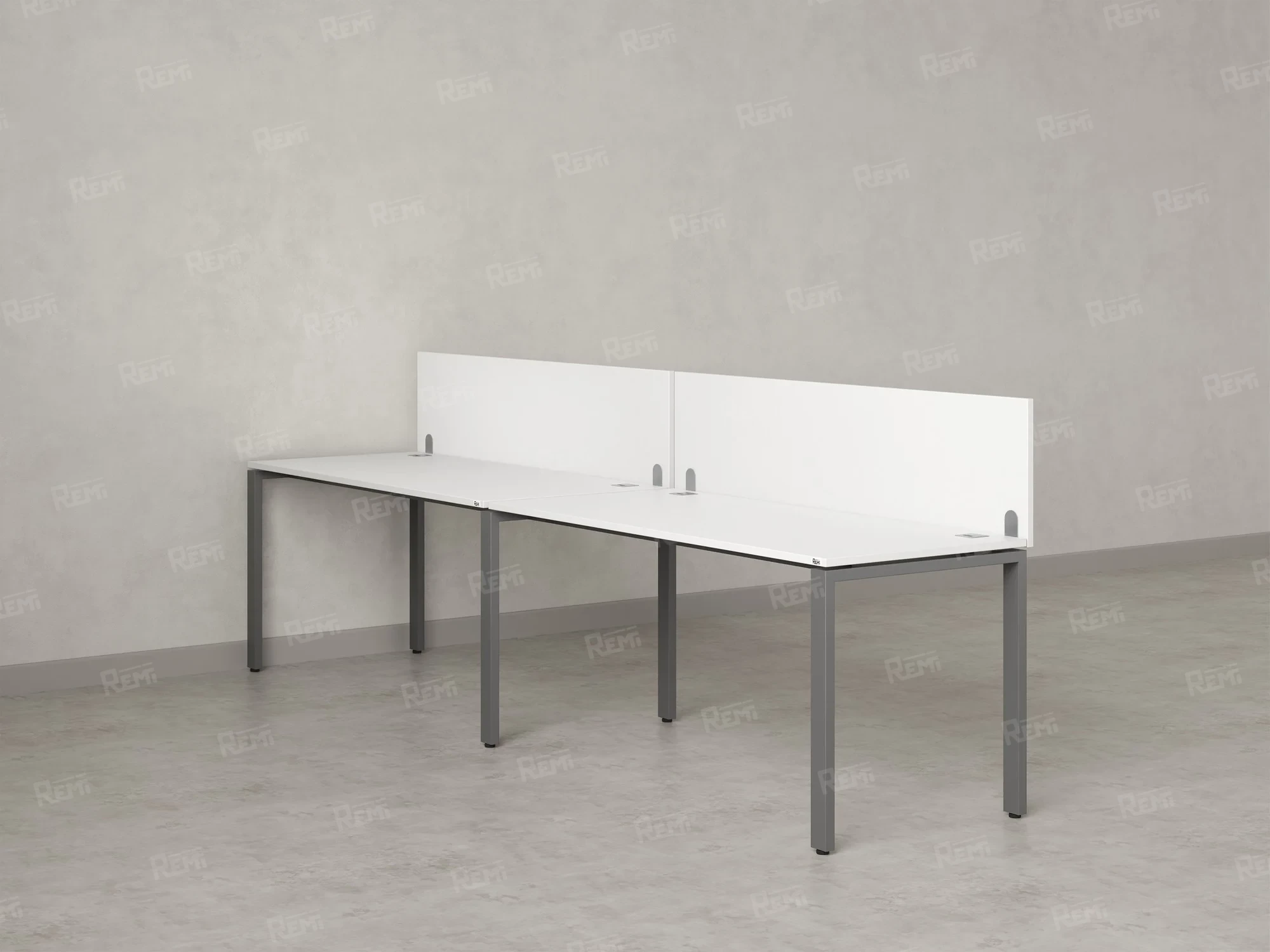 Бенч-система в 1 ряд, 2 рабочих места 2 ЛДСП экранов 2400x600x750 RM167-4-24x6 Белый/Серый