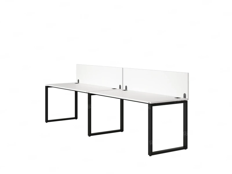 Бенч-система в 1 ряд, 2 рабочих места 2 ЛДСП экранов 2400x600x750 RM168-4-24x6 Белый/Черный
