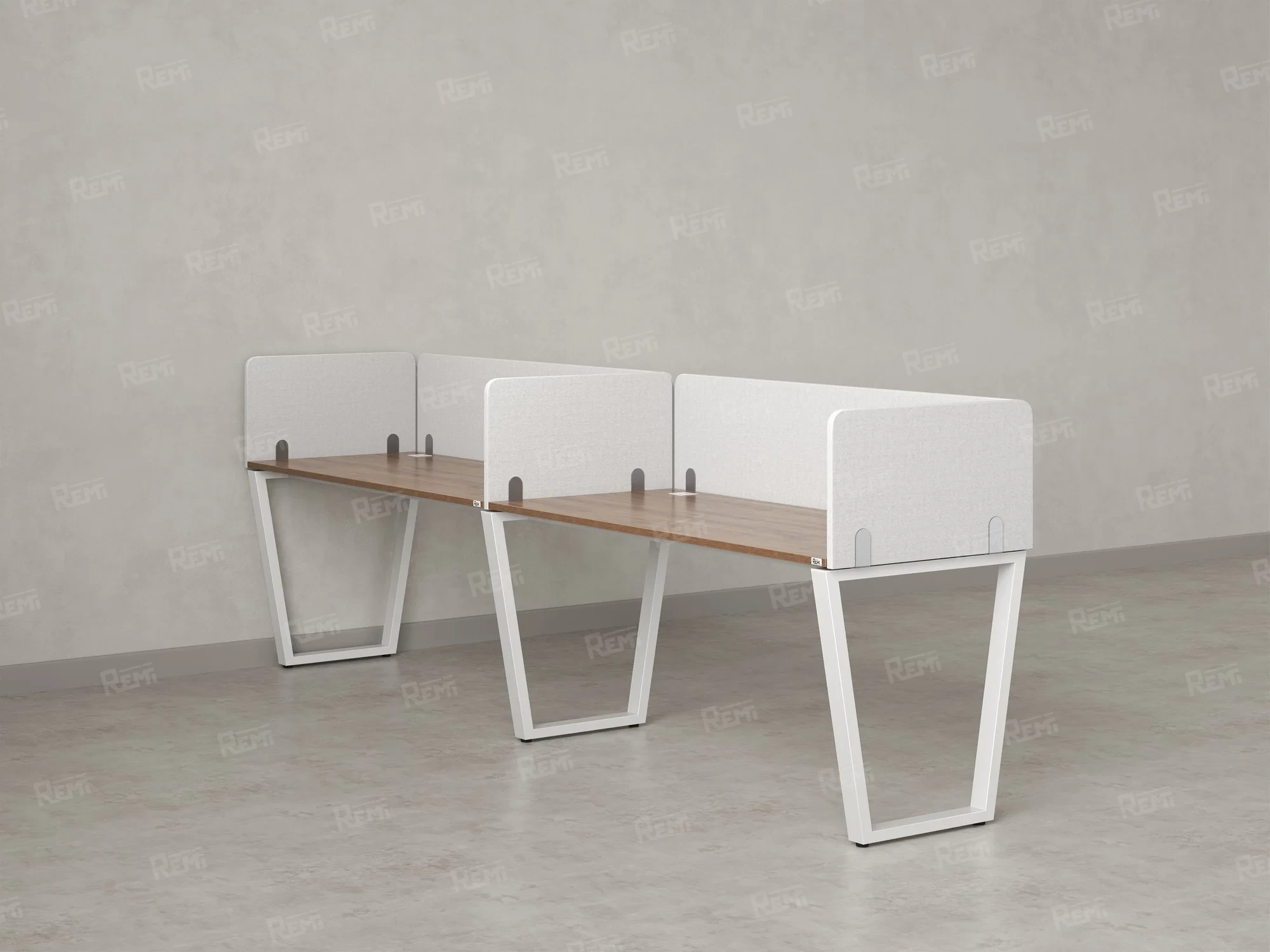 Бенч-система в 1 ряд, 2 рабочих места 5 тканевых экранов 3600x800x750 RM174-1-36x8 Дуб Юстус/Белый