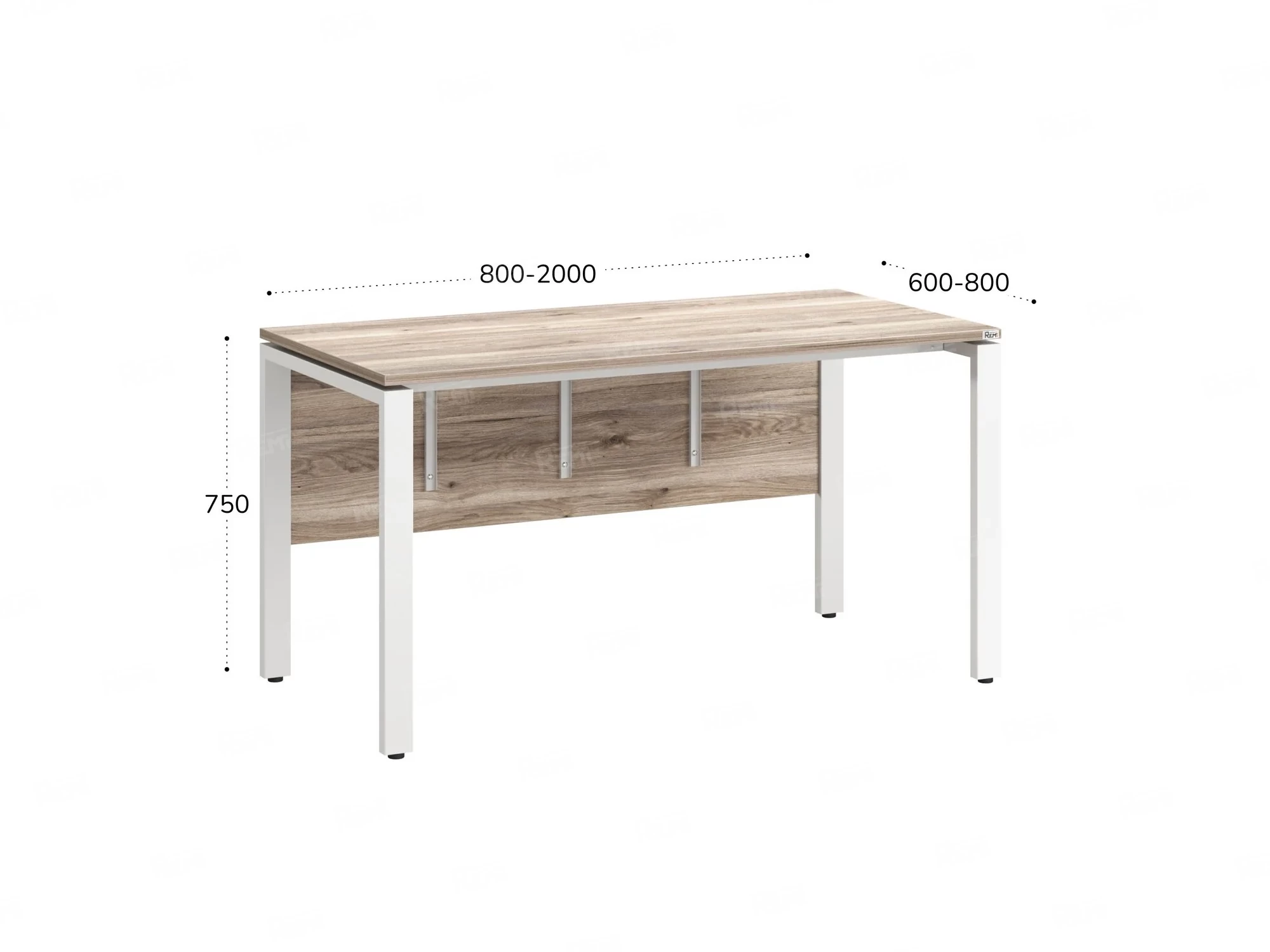 Стол прямой, П-опоры, экран ЛДСП,парящая стол-ца 1400x800x750 RM007-14x8 Дуб Маувелла/Белый