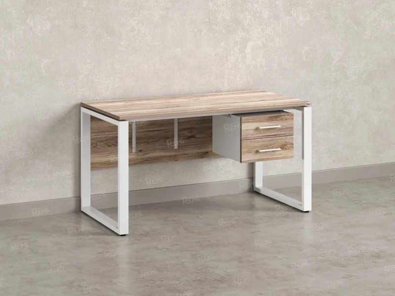 Стол прямой, подвесная тумба, ЛДСП экран, О-опора 2000x800x750 RM033-20x8 Дуб Маувелла/Белый