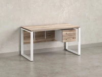 Стол прямой, подвесная тумба, ЛДСП экран, О-опора 2000x800x750 RM033-20x8 Дуб Маувелла/Белый