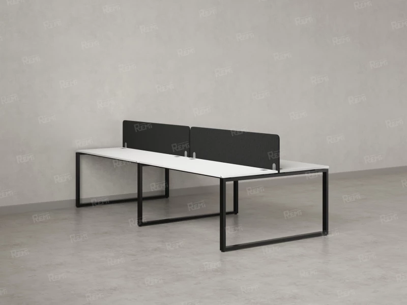 Бенч-система, 4 рабочих места, на О-образных опорах, 2 тканевых экранов 2800x1600x750 RM170-3-14x16 Белый/Черный