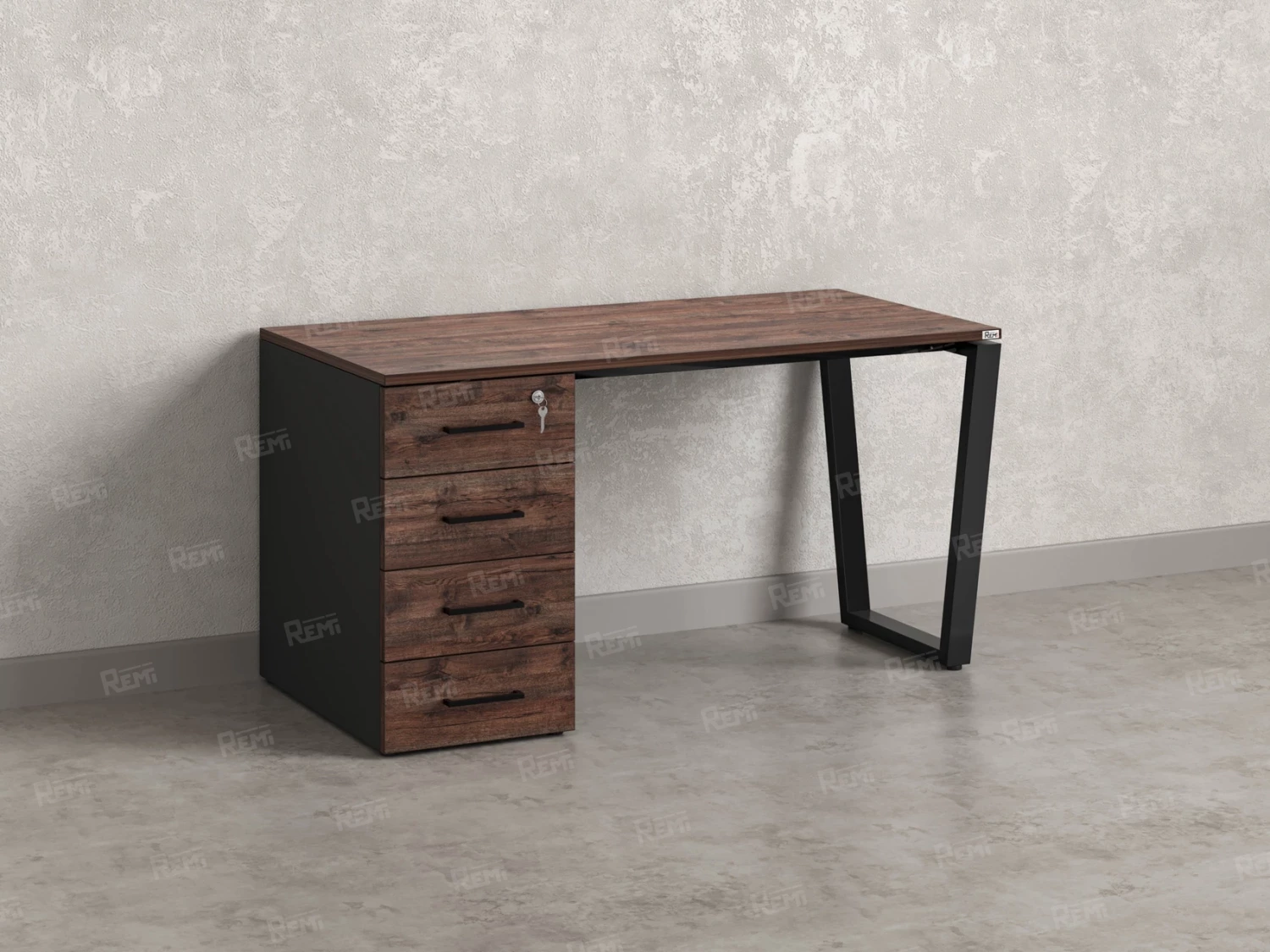 Стол прямой, с тумбой на U-образных опоре, левый 1800x700x750 RM100-18x7 Дуб Апрельский шоколад/Черный