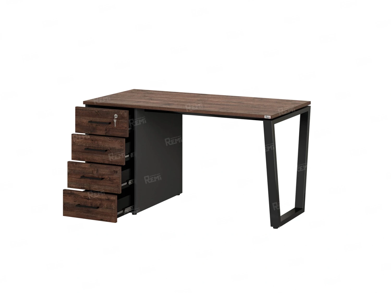 Стол прямой, с тумбой на U-образных опоре, левый 1800x700x750 RM100-18x7 Дуб Апрельский шоколад/Черный