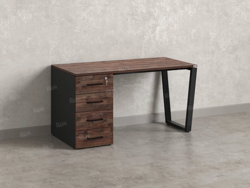 Стол прямой, с тумбой на U-образных опоре, левый 1800x700x750 RM100-18x7 Дуб Апрельский шоколад/Черный