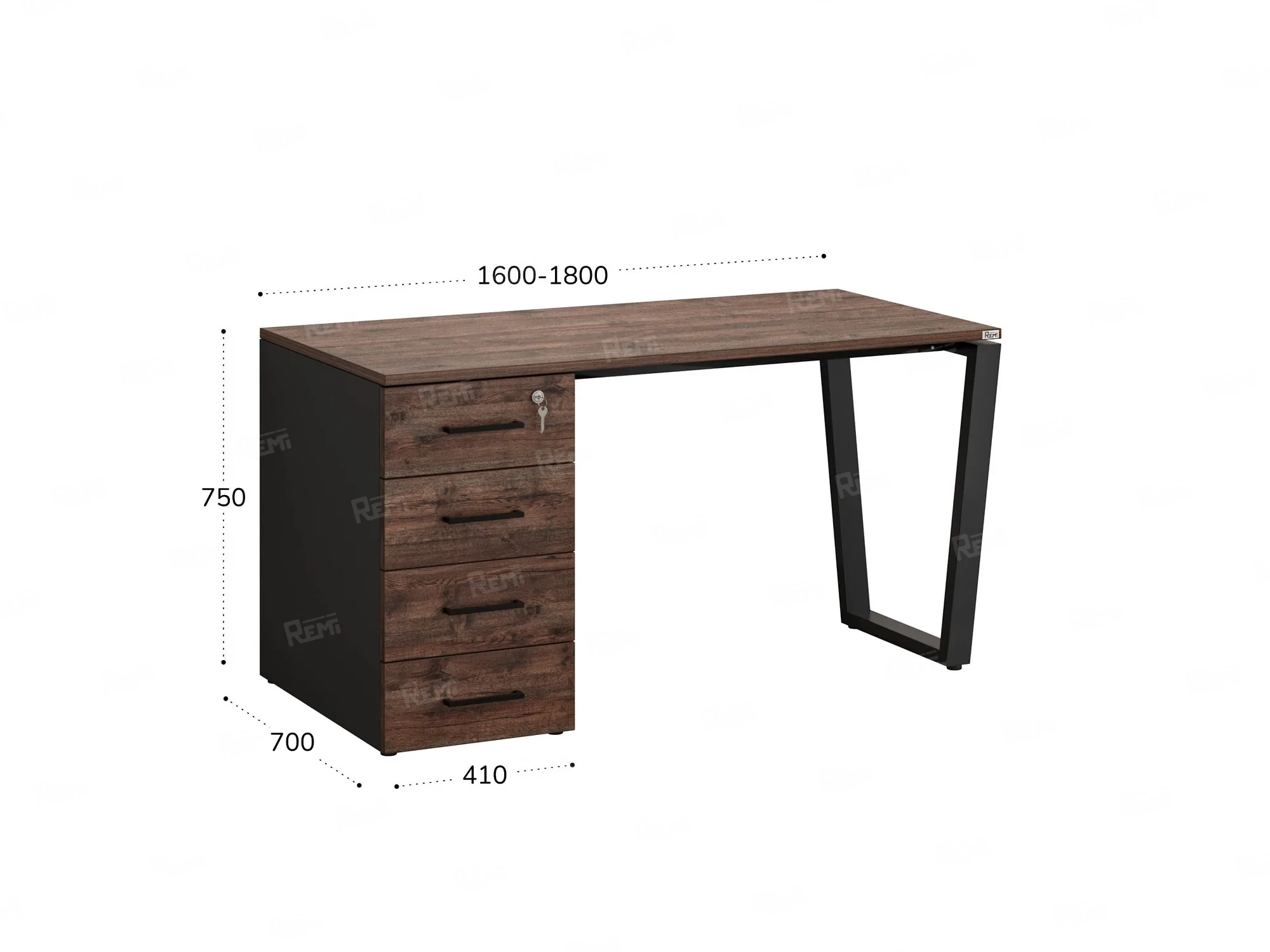 Стол прямой, с тумбой на U-образных опоре, левый 1800x700x750 RM100-18x7 Дуб Апрельский шоколад/Черный