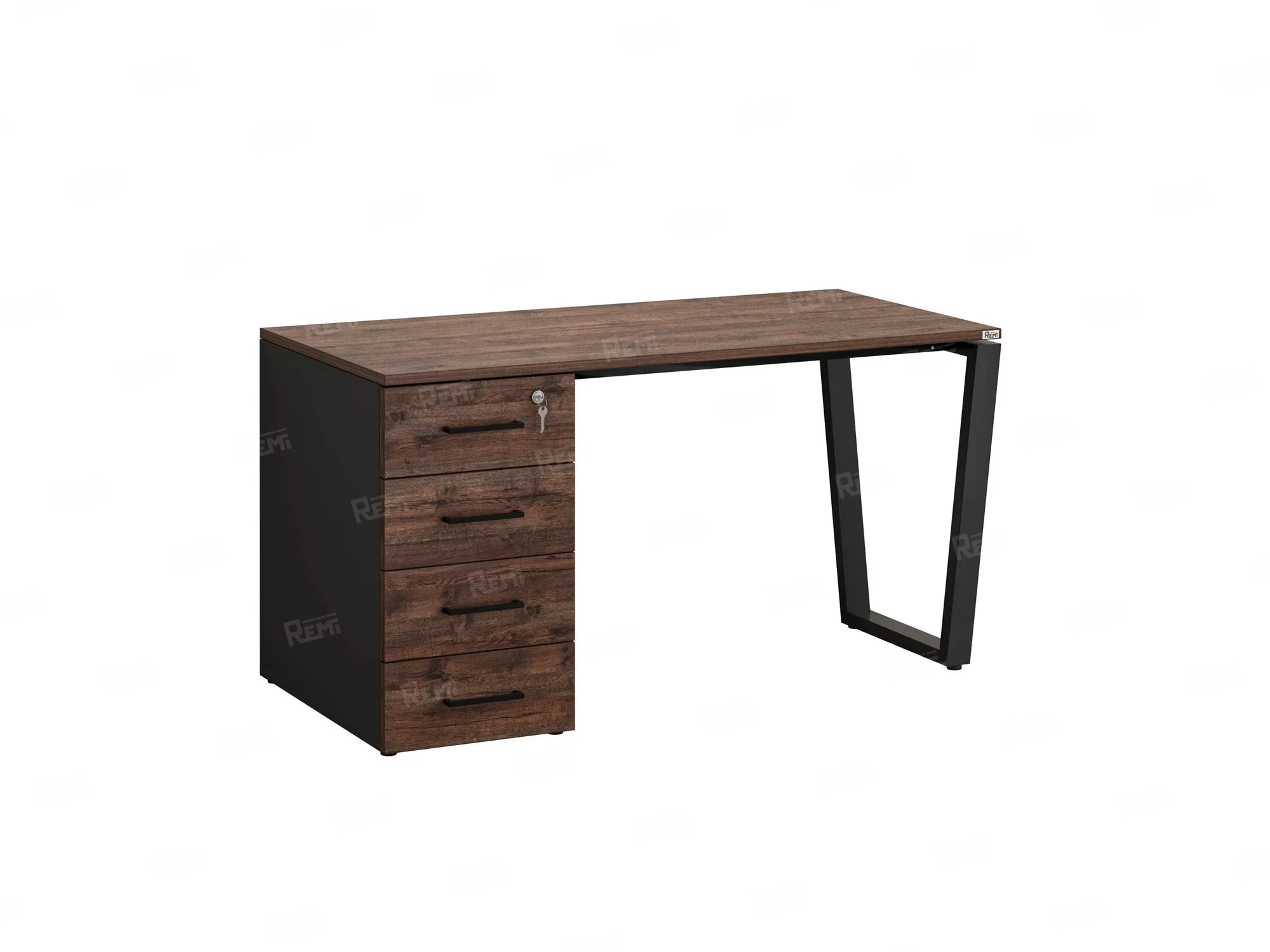 Стол прямой, с тумбой на U-образных опоре, левый 1800x700x750 RM100-18x7 Дуб Апрельский шоколад/Черный