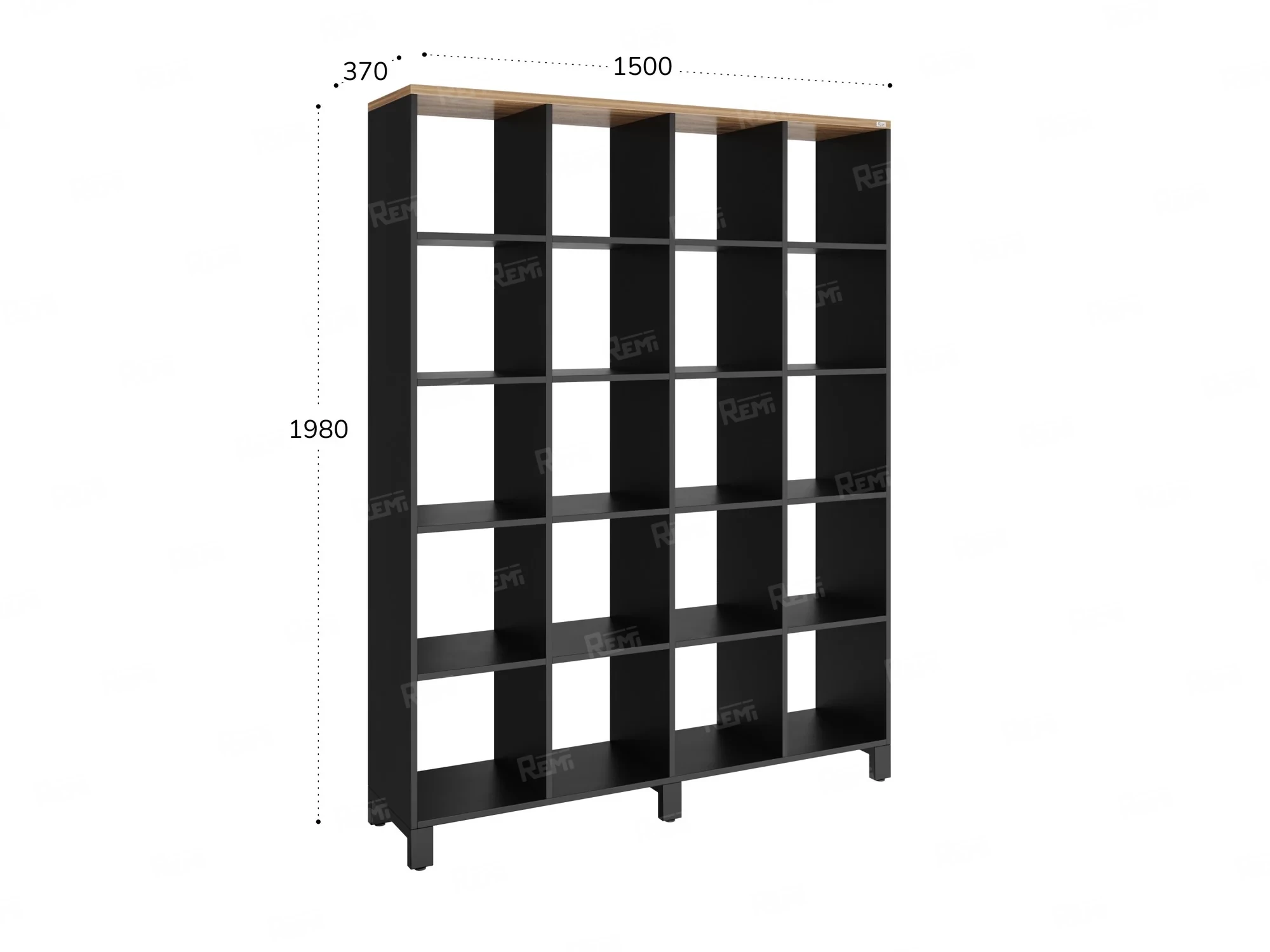Стеллаж, 20 ячеек 1500х370х1980 RM144-150x37 Дуб Юстус/Черный
