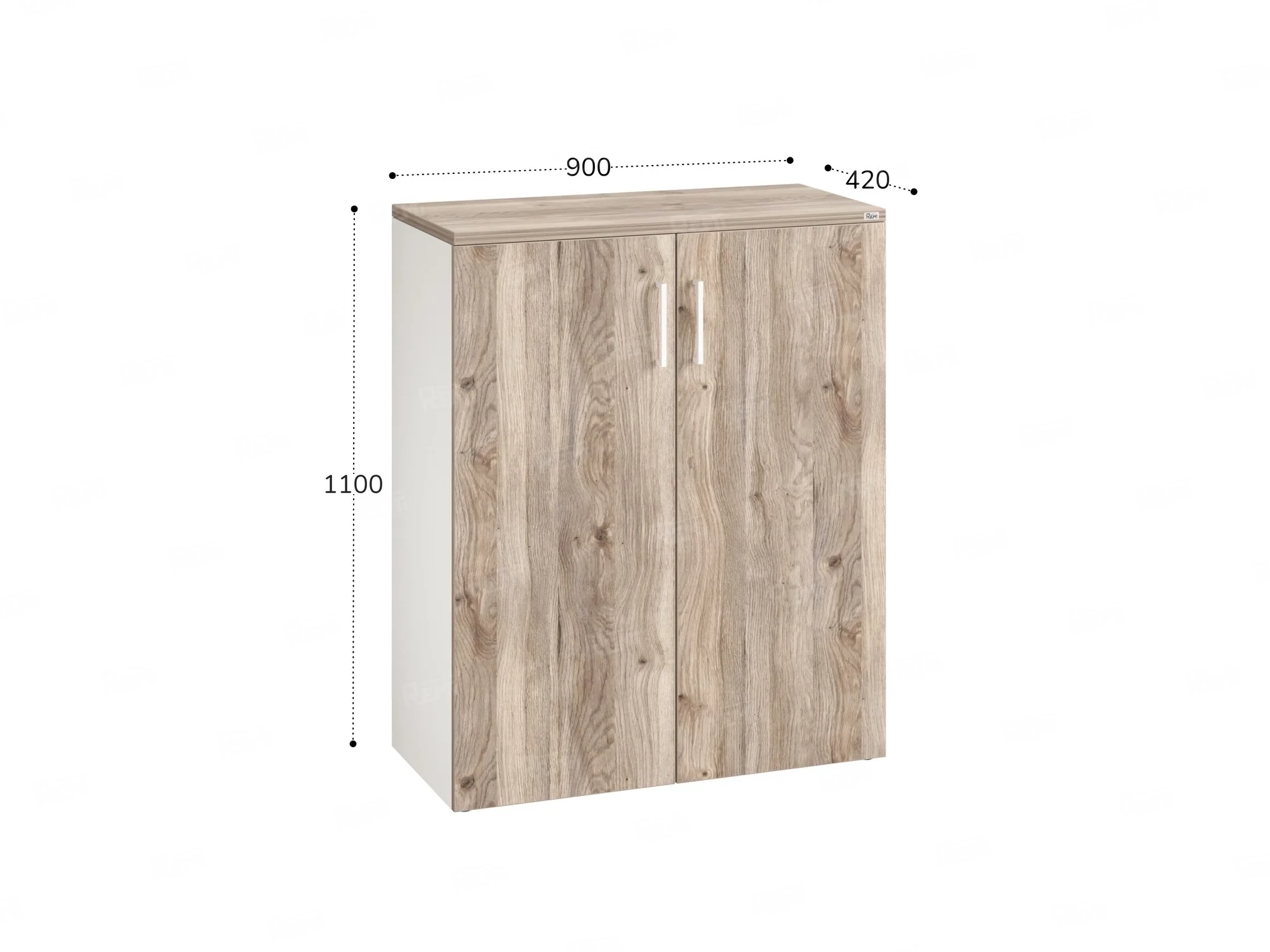 Шкаф распашной, регулируемые опоры, 3 уровня 900x420x1100 RM150-90x42 Дуб Маувелла/Белый