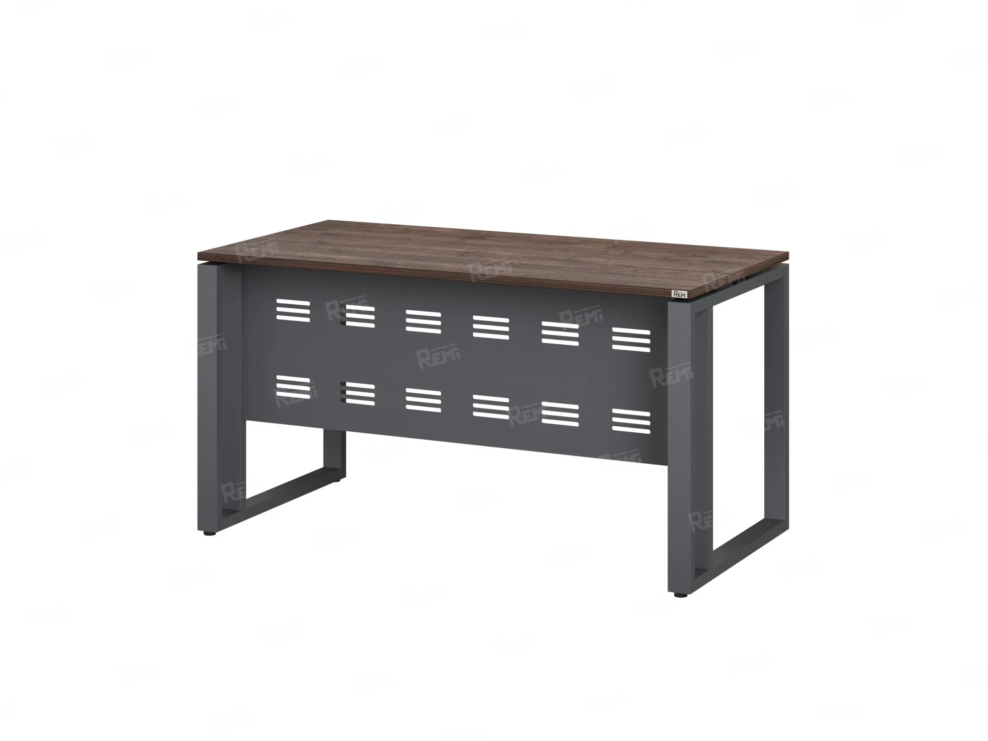 Стол прямой на О-образных опорах с металлическим экраном 1400x700x750 RM042-14x7 Дуб Апрельский шоколад/Серый